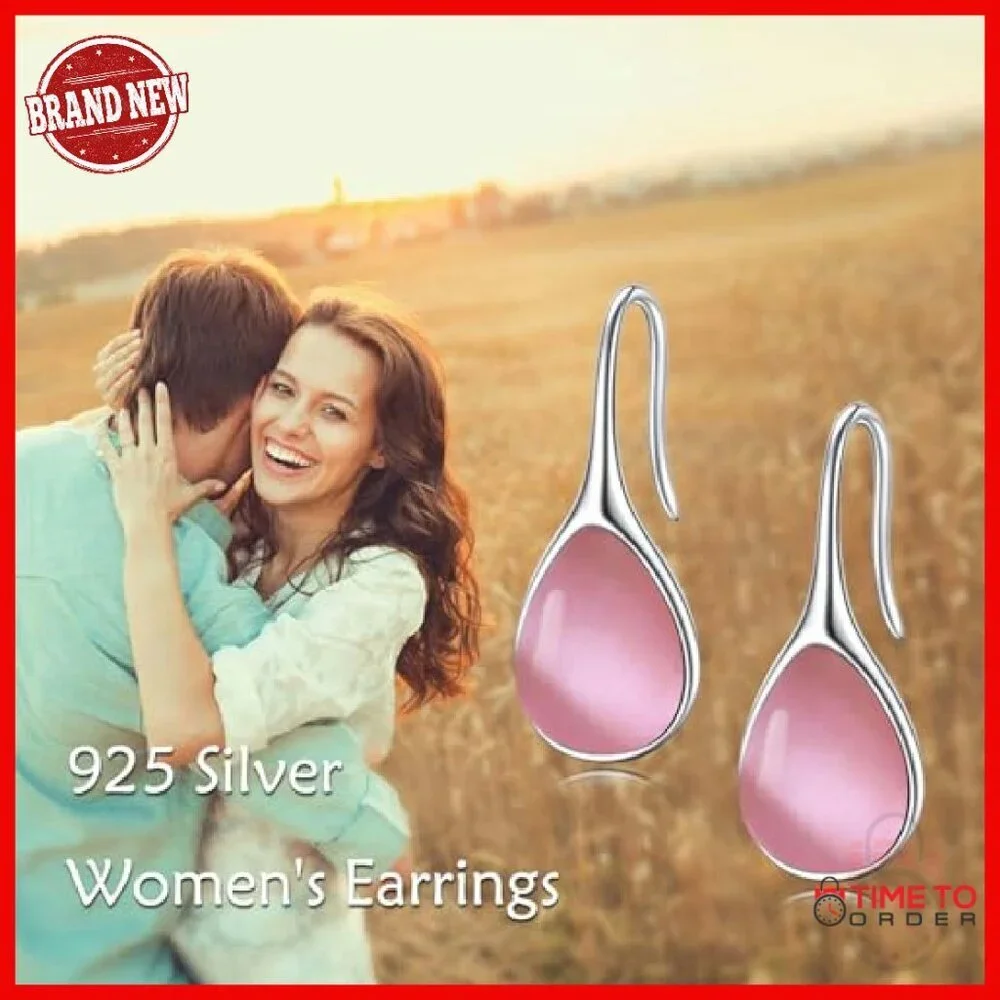 925 Sterling Silver Teardrop Earrings Pull-Through Dangle Elegant Gift